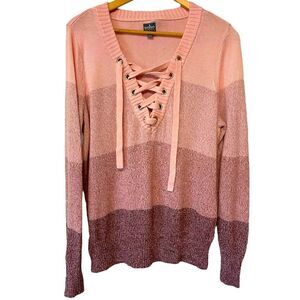 SOHO NY&CO V-Neck Lace-Up Pink Inspired Sweater Size L